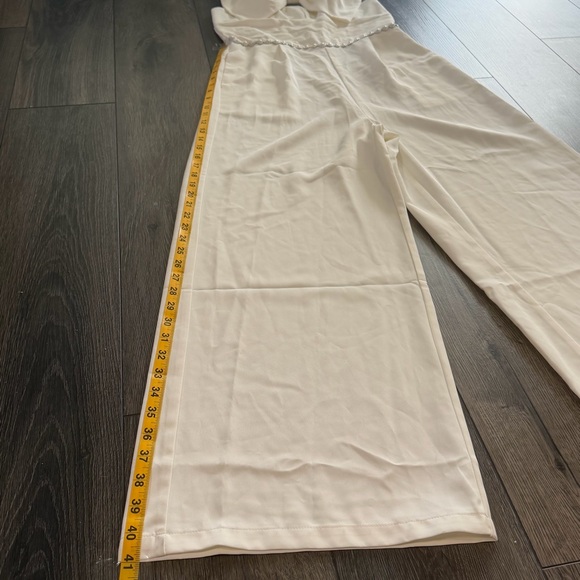ChicMe White Pearl Strap Bow Wide Leg Jumpsuit Size M Elegant Wedding Easter - Picture 13 of 16